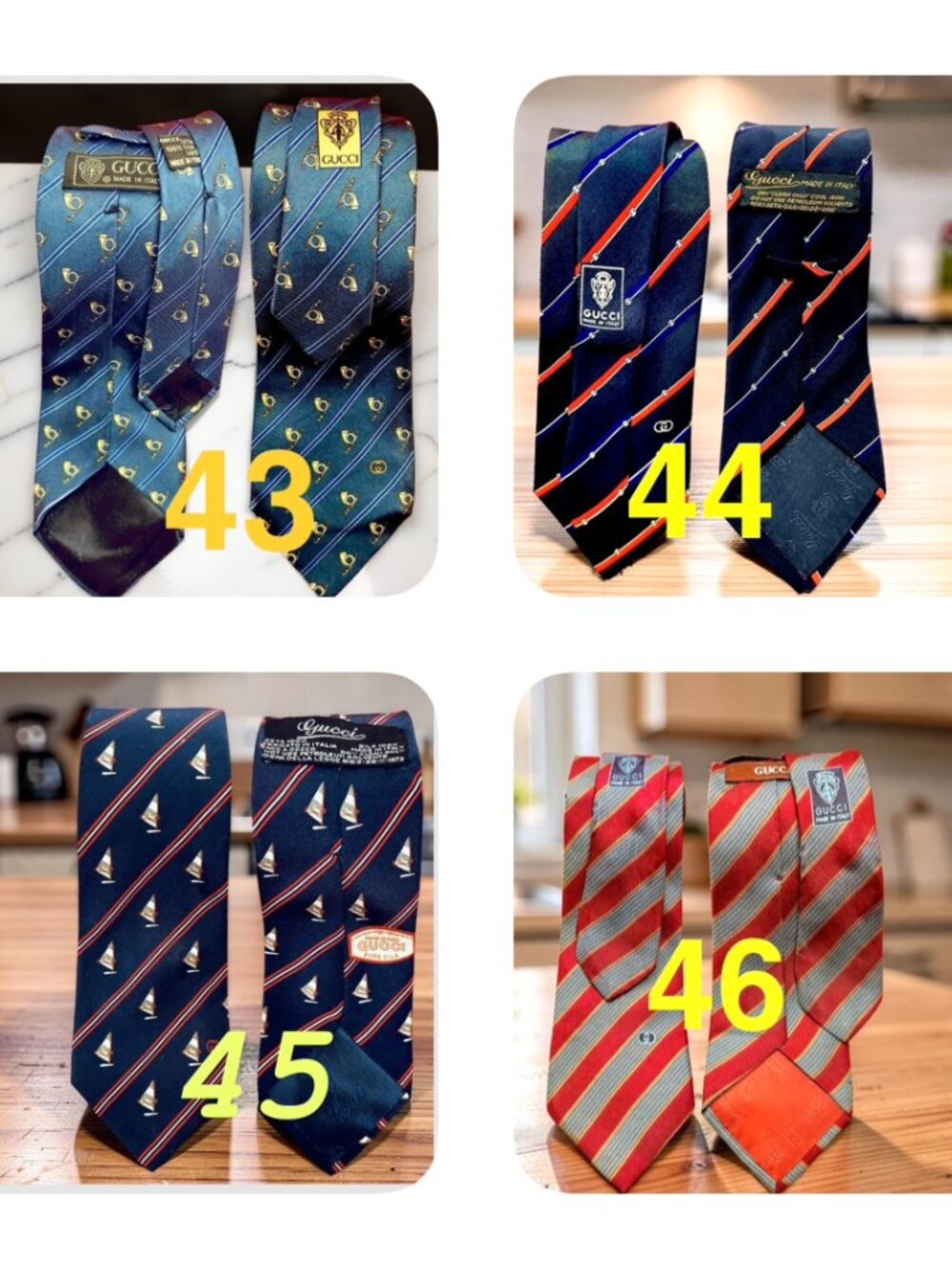 4: GUCCI Classic Neck-Ties 100% Silk Bue Black Brudendy Striped (Select 1)